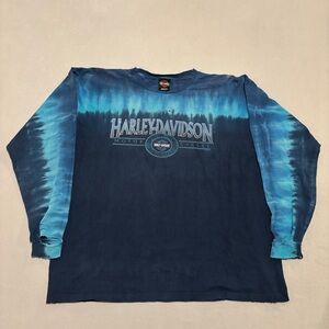 Harley Davidson Shirt Mens 2XL Blue Canada Motorcycle Biker Tie Dye Grunge